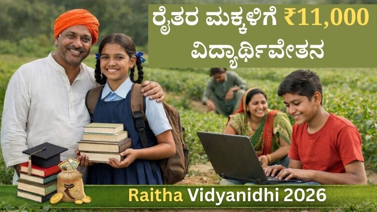 Raitha Vidyanidhi 2026: ರೈತರ ಮಕ್ಕಳಿಗೆ ₹11,000 ವಿದ್ಯಾರ್ಥಿವೇತನ – ಸಂಪೂರ್ಣ ಅರ್ಜಿ ಮಾರ್ಗದರ್ಶಿ
